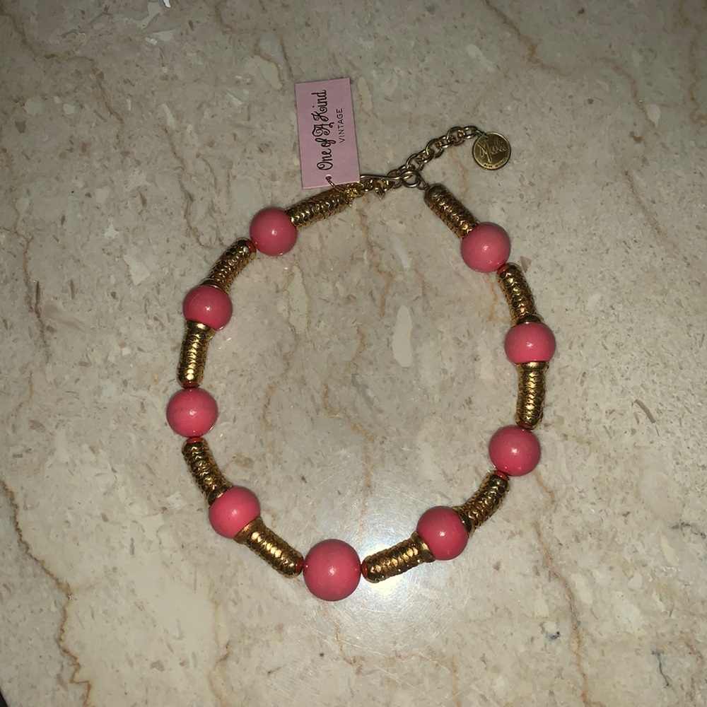 Vintage pink bead and gold choker necklace